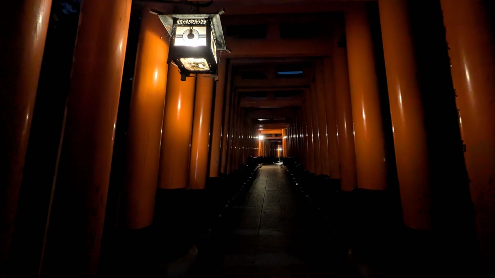 夜の伏見稲荷大社の千本鳥居