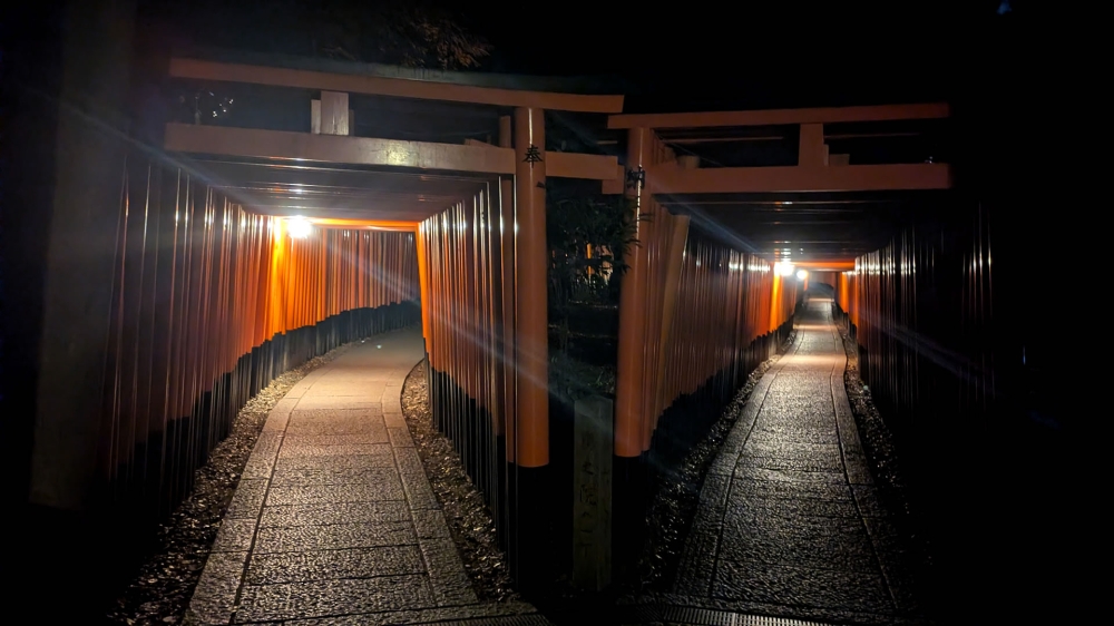夜の千本鳥居の分かれ道