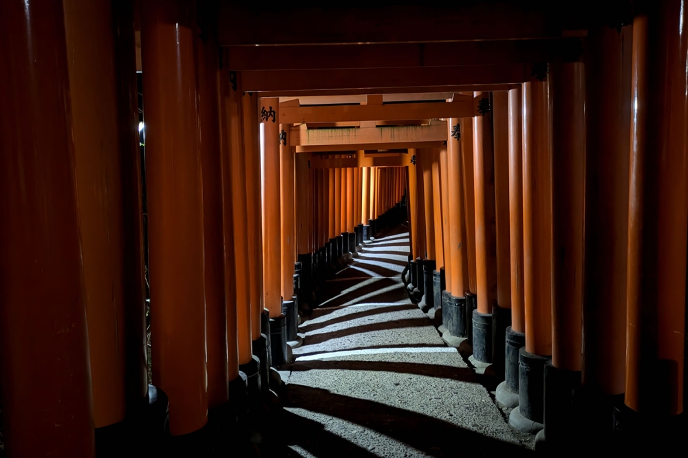 夜の千本鳥居の影