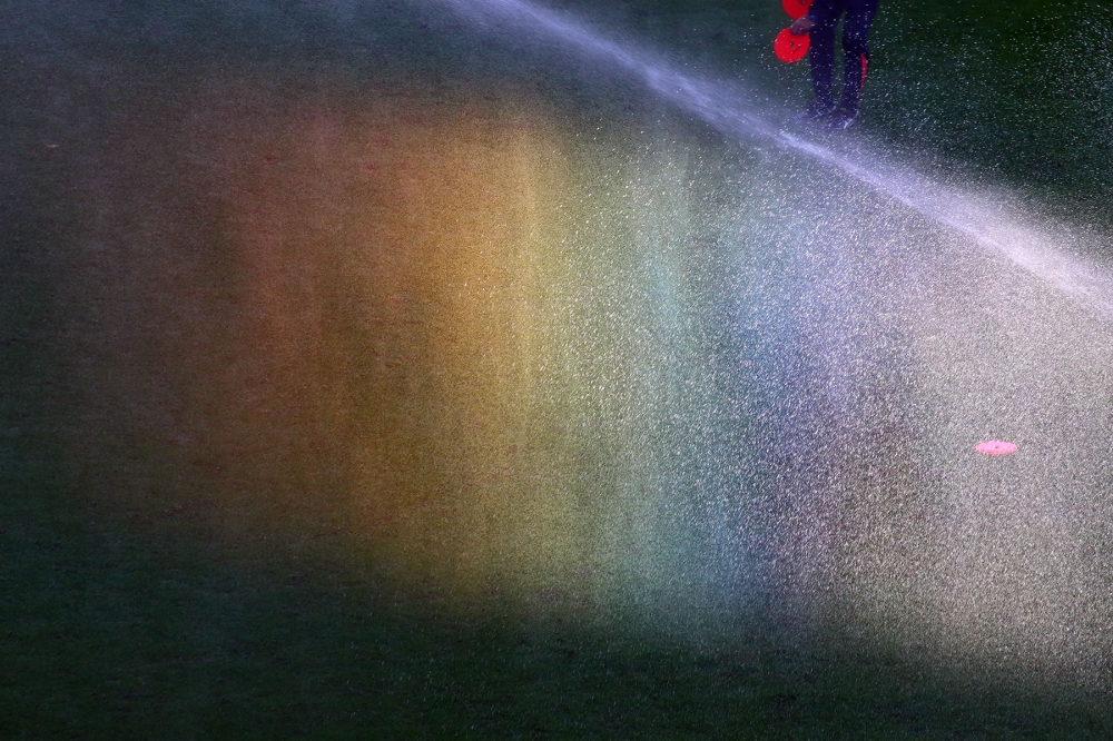 サンガスタジアム放水時の虹