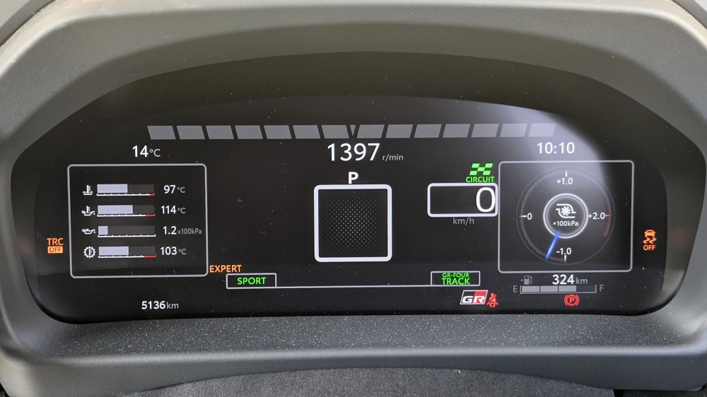 GRヤリスのサーキットモードのメーターパネル